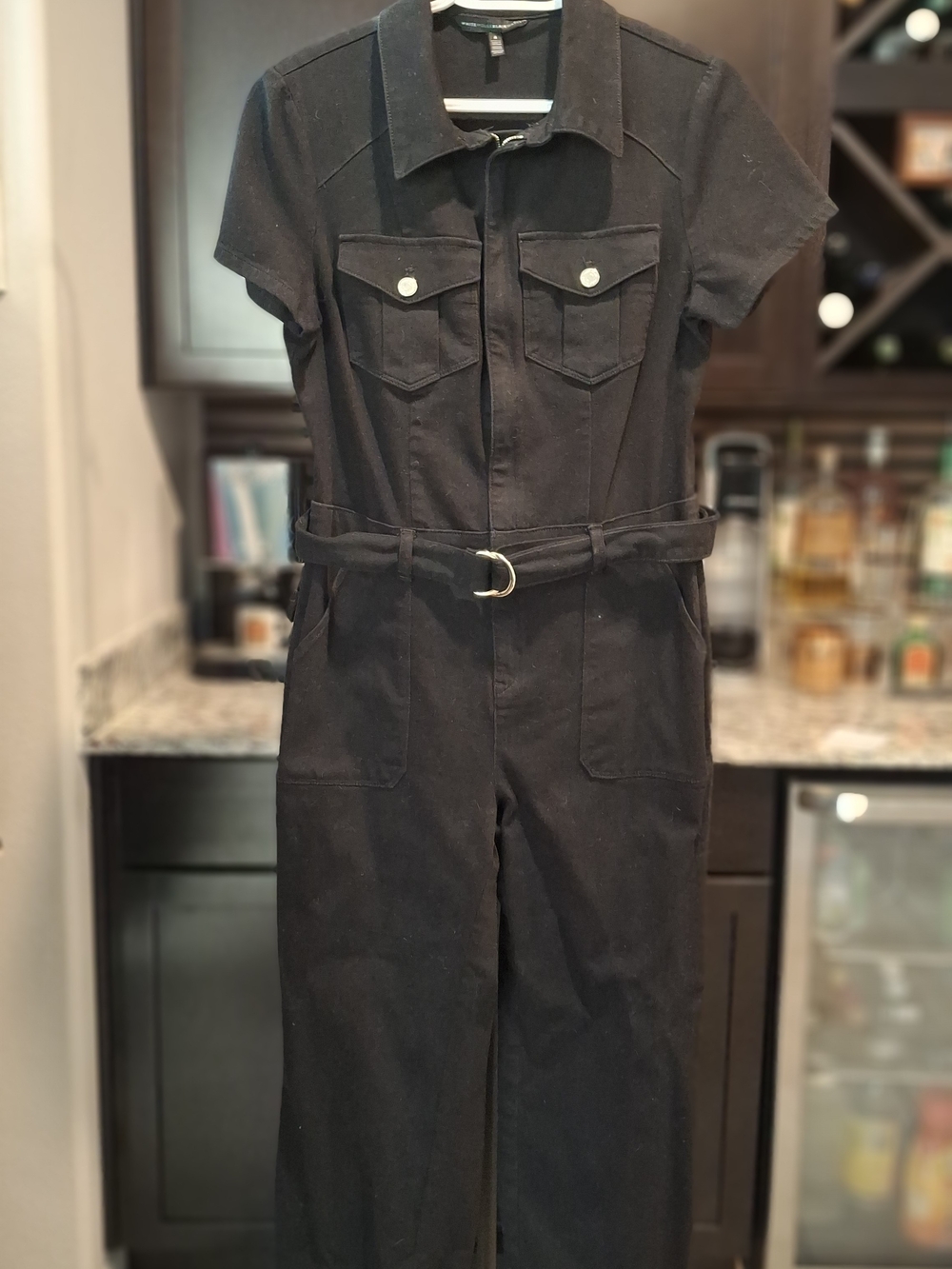 GUC! White House Black Market Black Short-Sleeve Belted Utility Jumpsuit Sz: 8